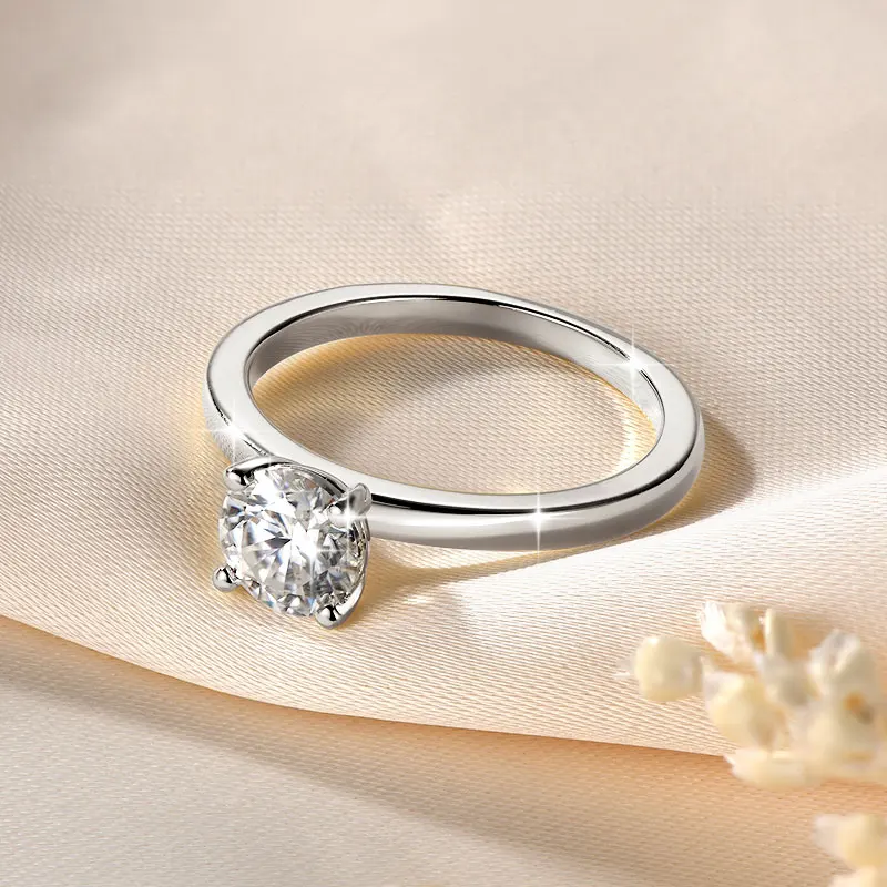IOGOU Solitaire 1.0CT 6.5MM D Moissanite Diamond Rings 14K Gold Filled Classic Wedding Engagement Promise Ring for Women Jewelry