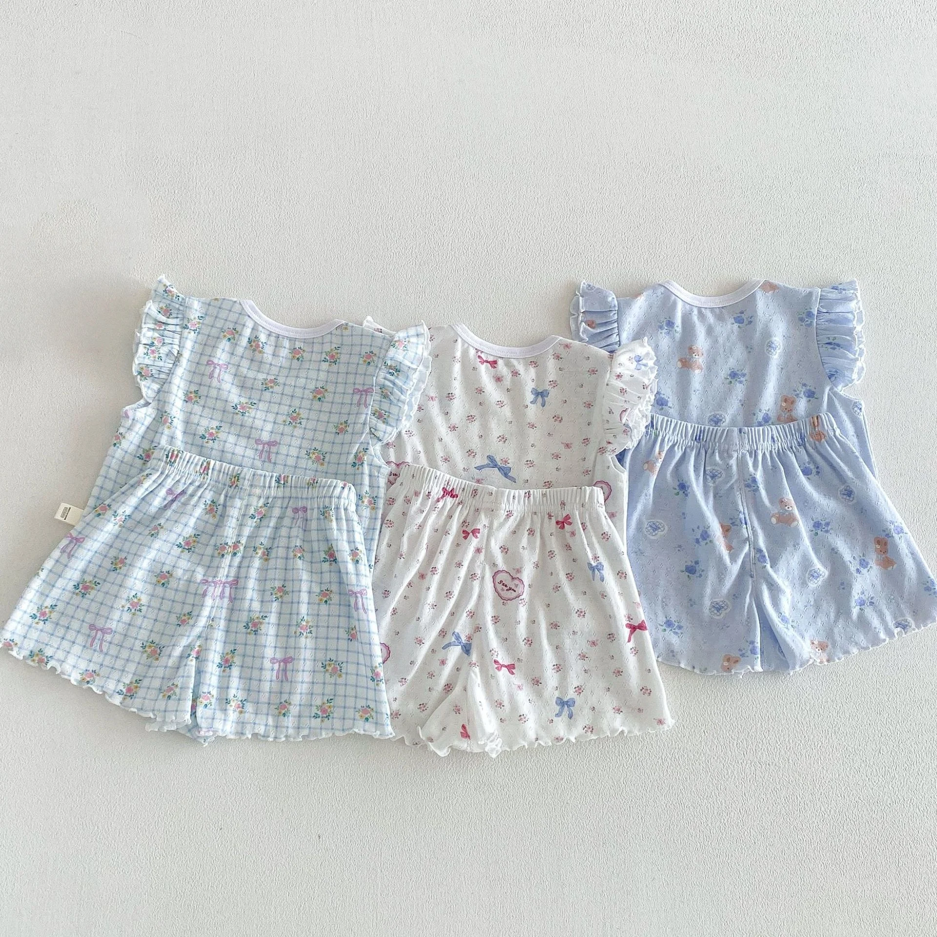 6M-5Y Summer Cute Kids Set Floral Flutter Sleeve Top+Ruffle Hem Shorts 2Pcs Clothing for Girls Breathable Soft Children Suit
