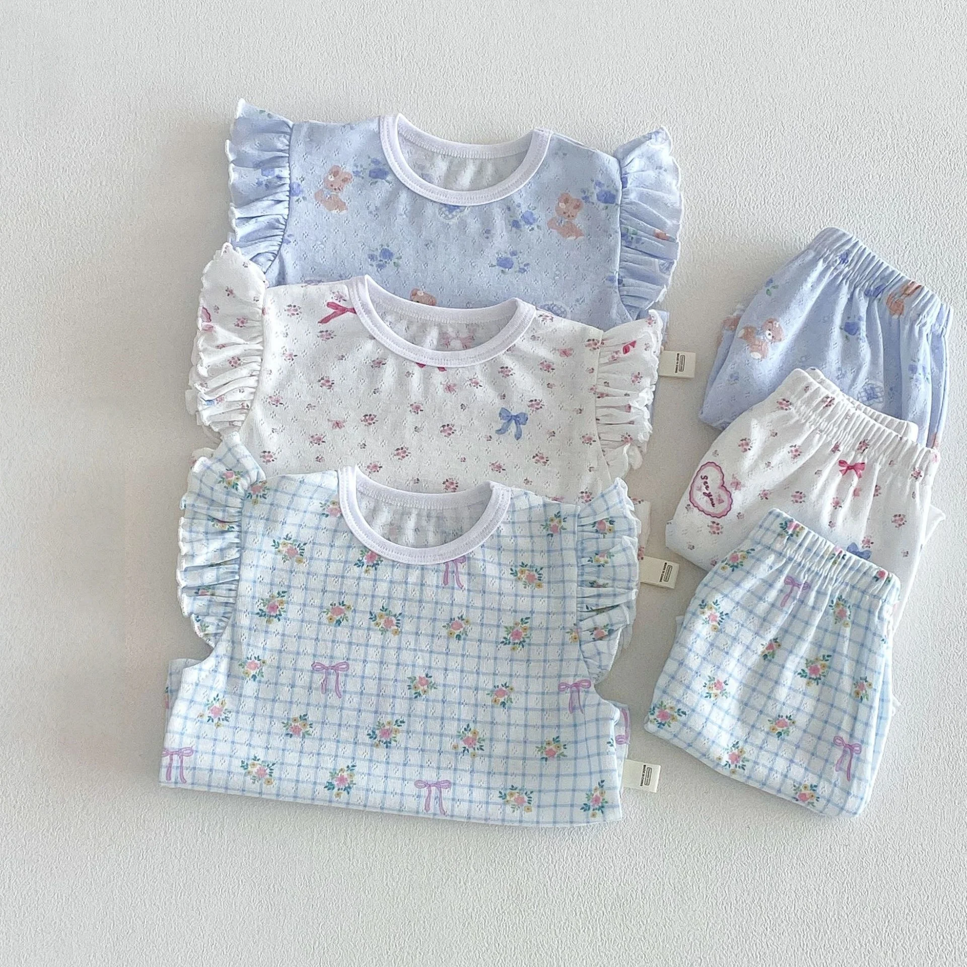 6M-5Y Summer Cute Kids Set Floral Flutter Sleeve Top+Ruffle Hem Shorts 2Pcs Clothing for Girls Breathable Soft Children Suit