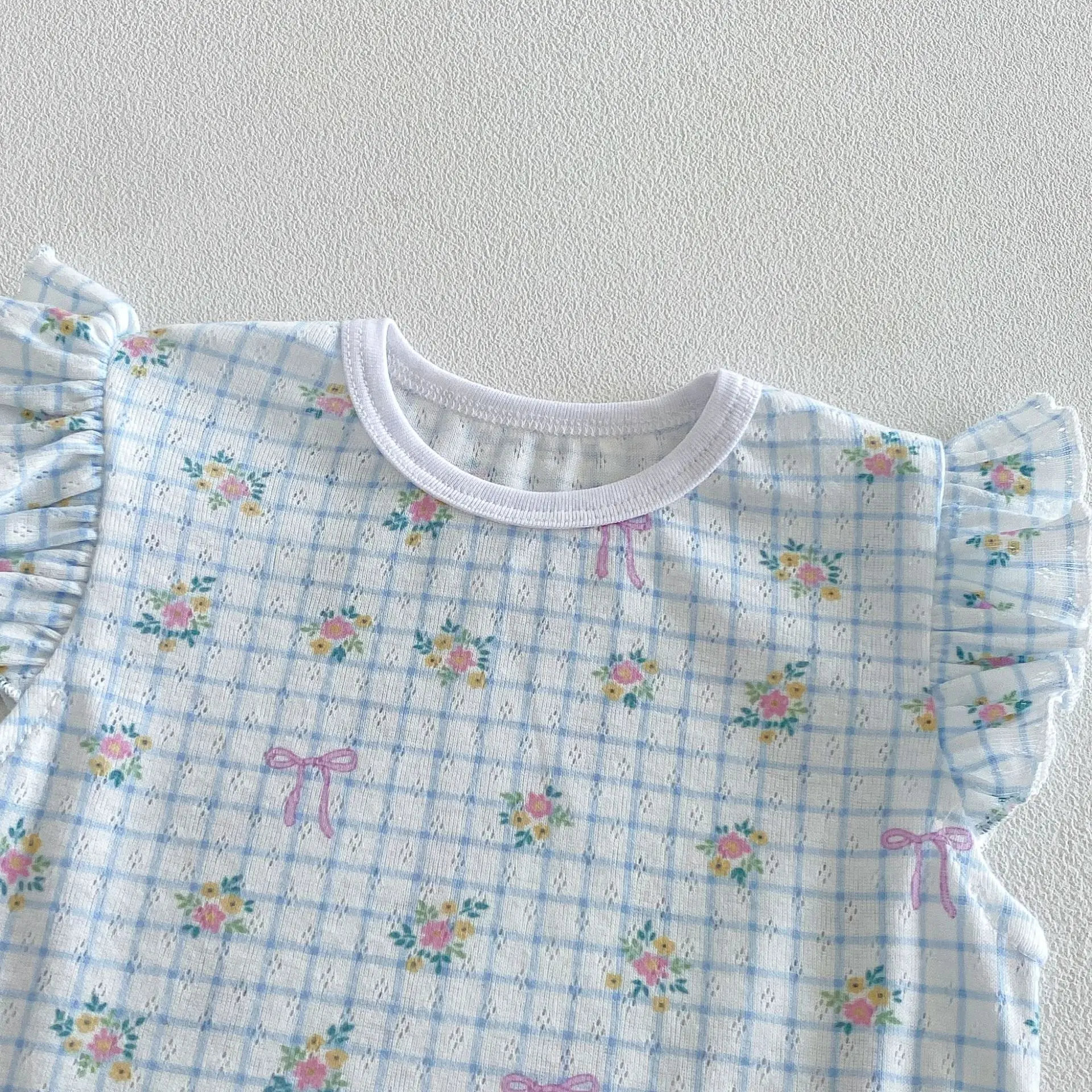 6M-5Y Summer Cute Kids Set Floral Flutter Sleeve Top+Ruffle Hem Shorts 2Pcs Clothing for Girls Breathable Soft Children Suit