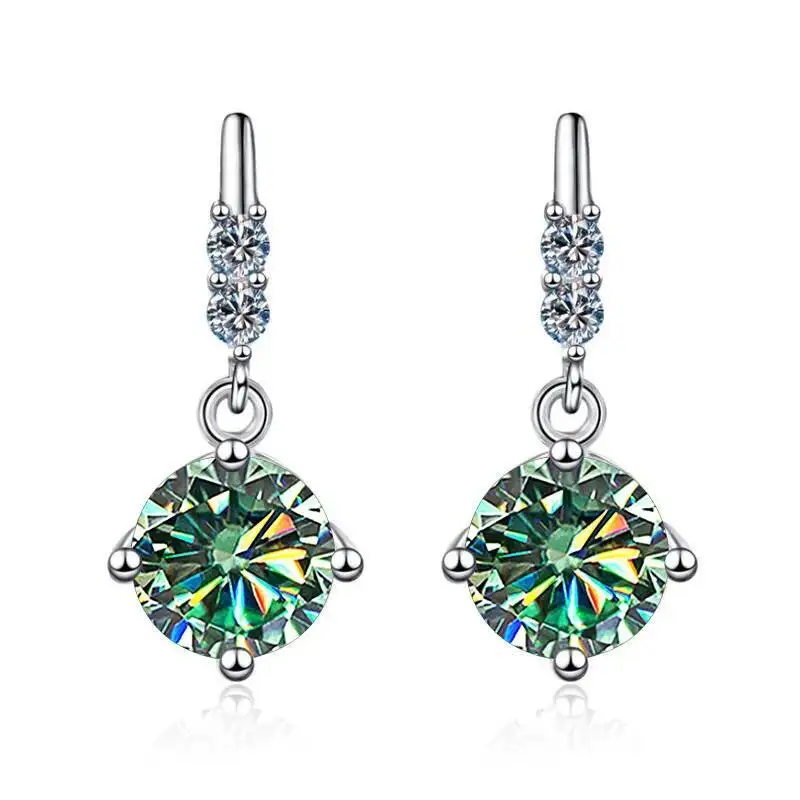 1Carat 2CT Round Moissanite Earrings For Women 925 Sterling Silver Ear-Drops Luxury Fine Jewelry Pass Diamond Tester
