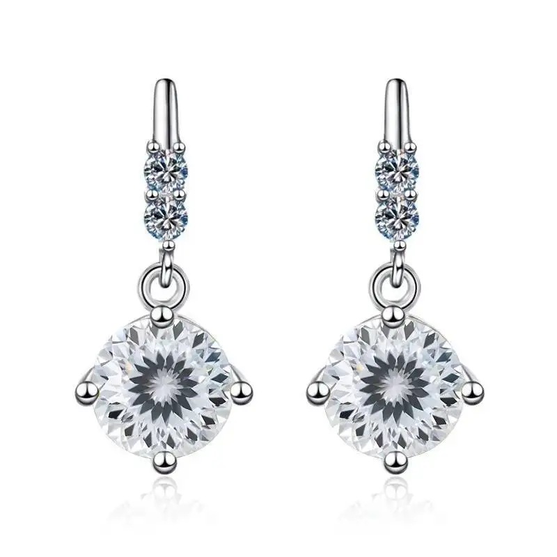 1Carat 2CT Round Moissanite Earrings For Women 925 Sterling Silver Ear-Drops Luxury Fine Jewelry Pass Diamond Tester