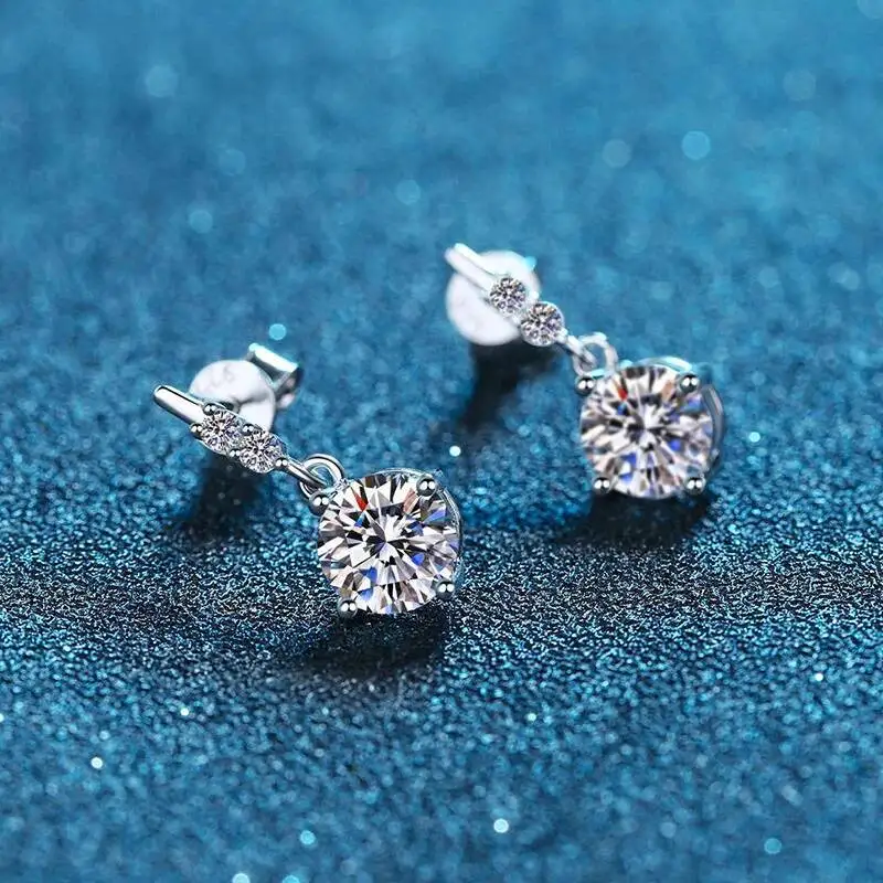 1Carat 2CT Round Moissanite Earrings For Women 925 Sterling Silver Ear-Drops Luxury Fine Jewelry Pass Diamond Tester