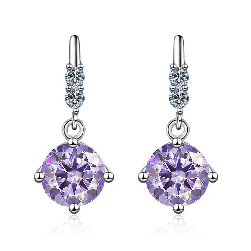 1Carat 2CT Round Moissanite Earrings For Women 925 Sterling Silver Ear-Drops Luxury Fine Jewelry Pass Diamond Tester