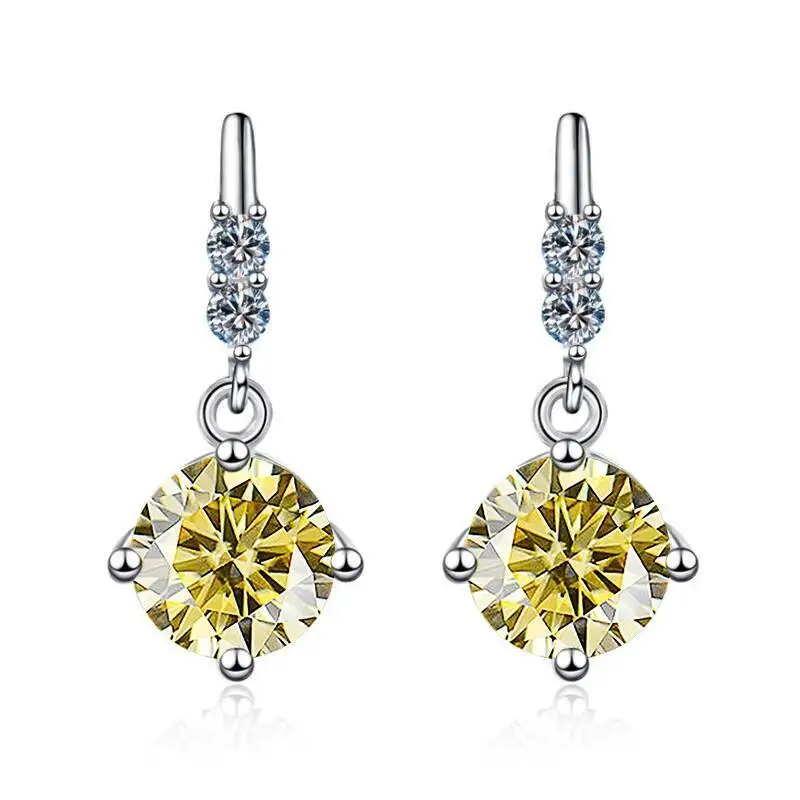 1Carat 2CT Round Moissanite Earrings For Women 925 Sterling Silver Ear-Drops Luxury Fine Jewelry Pass Diamond Tester