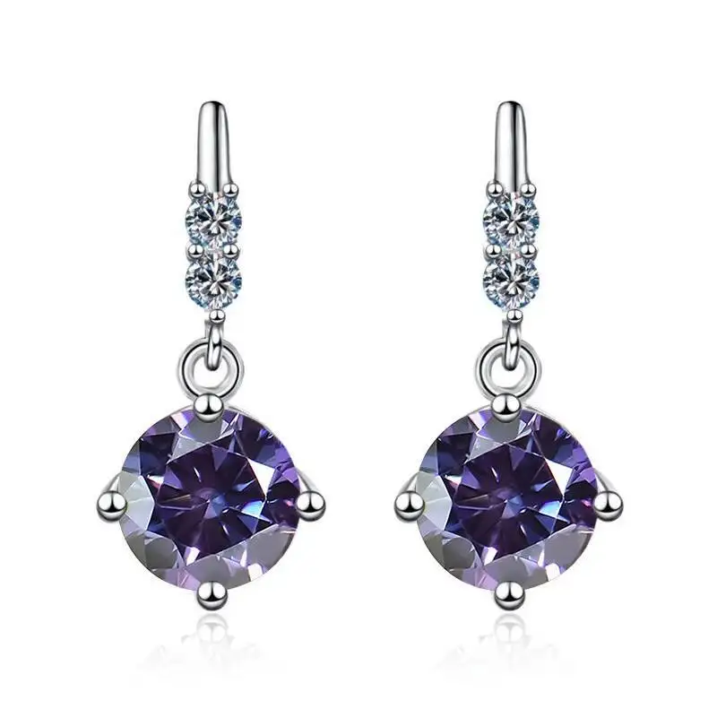 1Carat 2CT Round Moissanite Earrings For Women 925 Sterling Silver Ear-Drops Luxury Fine Jewelry Pass Diamond Tester