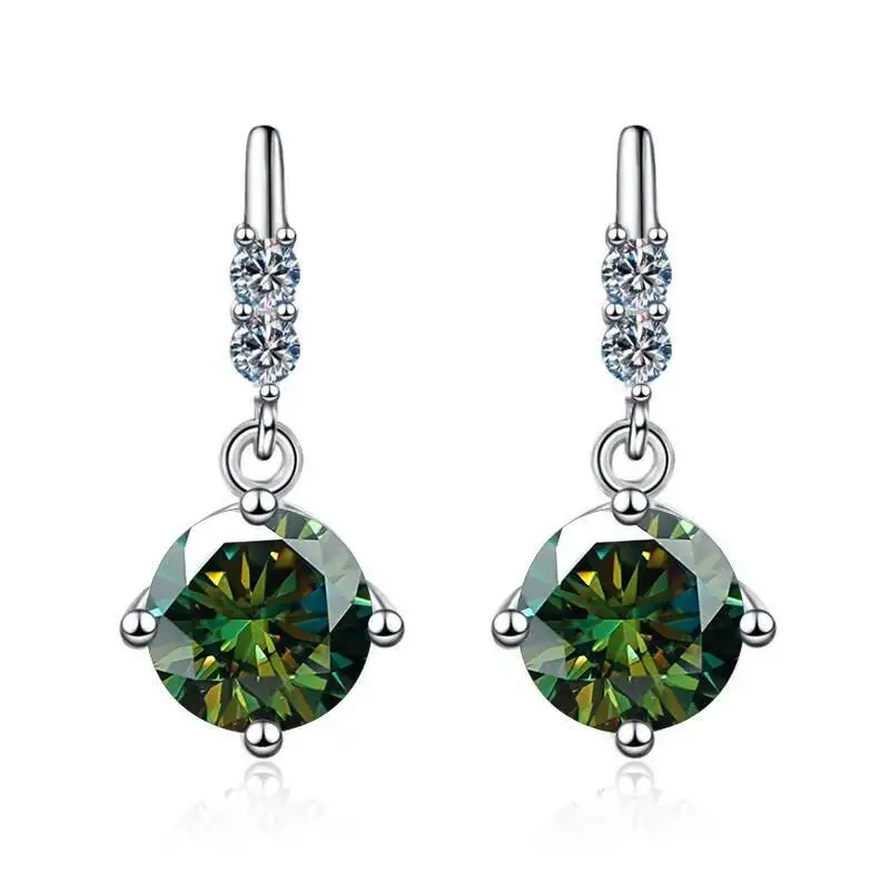1Carat 2CT Round Moissanite Earrings For Women 925 Sterling Silver Ear-Drops Luxury Fine Jewelry Pass Diamond Tester