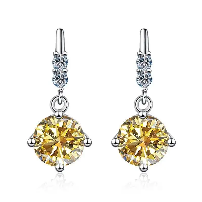 1Carat 2CT Round Moissanite Earrings For Women 925 Sterling Silver Ear-Drops Luxury Fine Jewelry Pass Diamond Tester