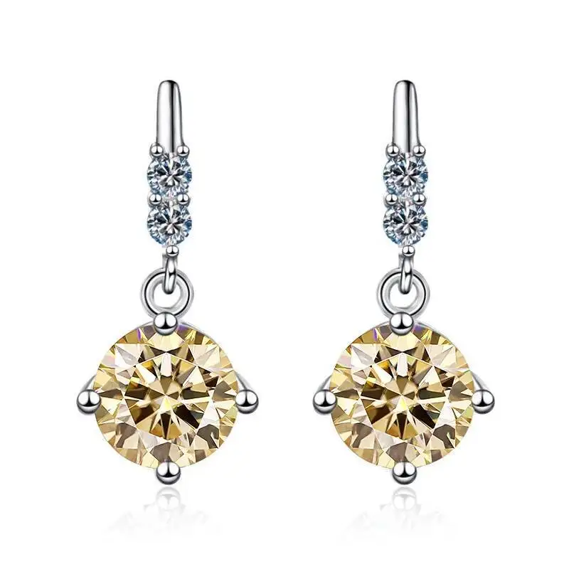 1Carat 2CT Round Moissanite Earrings For Women 925 Sterling Silver Ear-Drops Luxury Fine Jewelry Pass Diamond Tester