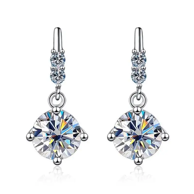 1Carat 2CT Round Moissanite Earrings For Women 925 Sterling Silver Ear-Drops Luxury Fine Jewelry Pass Diamond Tester