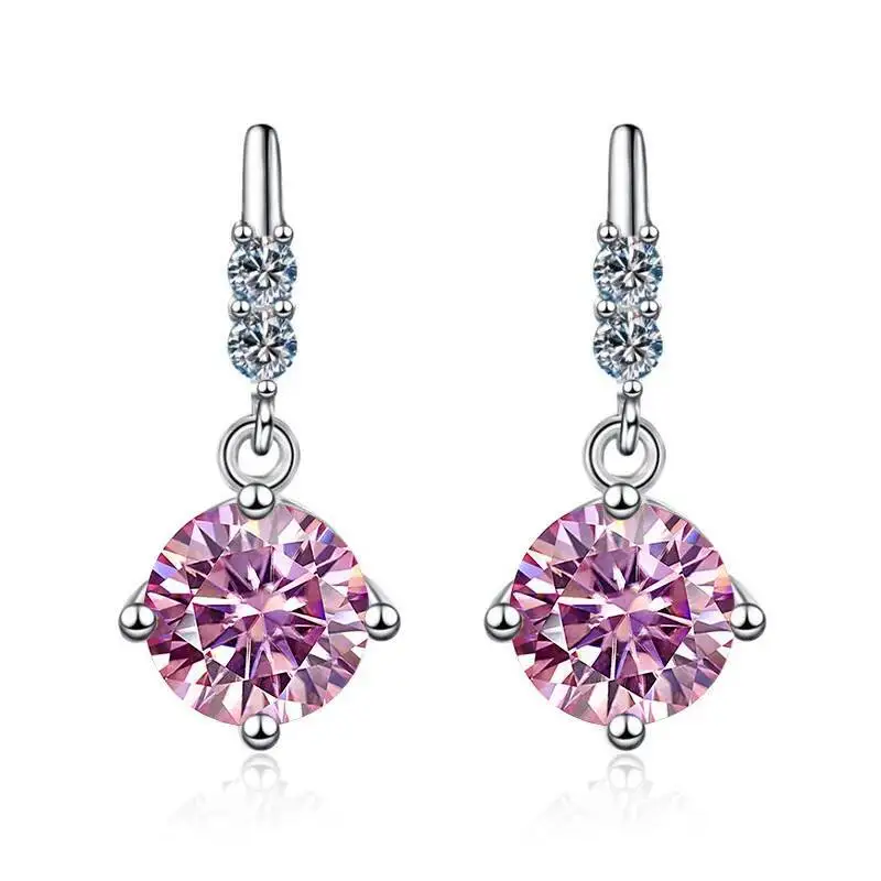 1Carat 2CT Round Moissanite Earrings For Women 925 Sterling Silver Ear-Drops Luxury Fine Jewelry Pass Diamond Tester