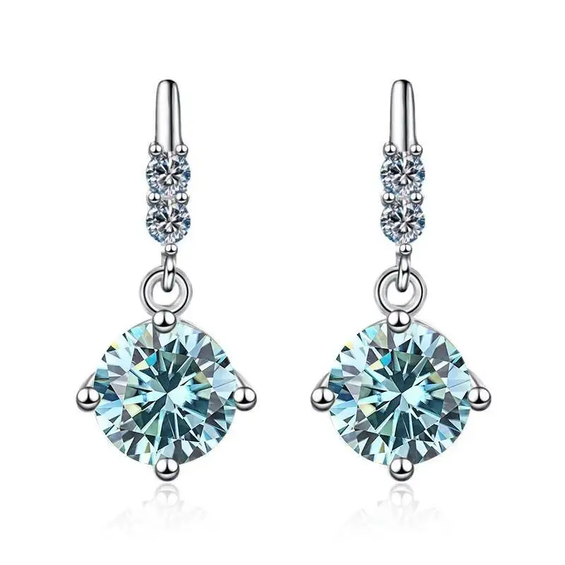 1Carat 2CT Round Moissanite Earrings For Women 925 Sterling Silver Ear-Drops Luxury Fine Jewelry Pass Diamond Tester
