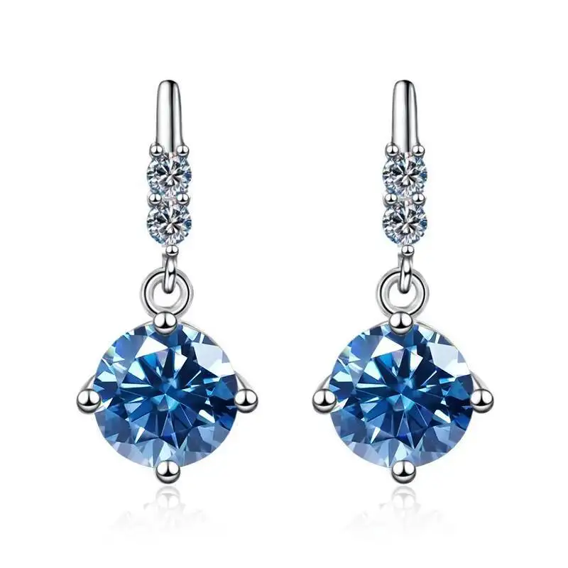 1Carat 2CT Round Moissanite Earrings For Women 925 Sterling Silver Ear-Drops Luxury Fine Jewelry Pass Diamond Tester