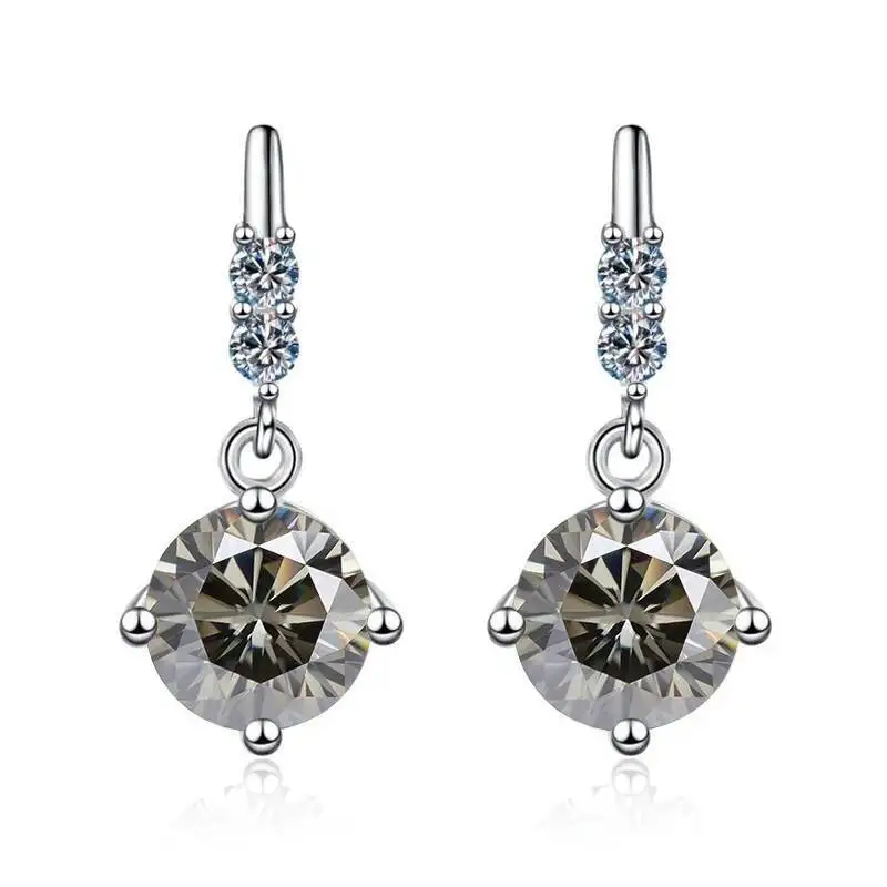1Carat 2CT Round Moissanite Earrings For Women 925 Sterling Silver Ear-Drops Luxury Fine Jewelry Pass Diamond Tester
