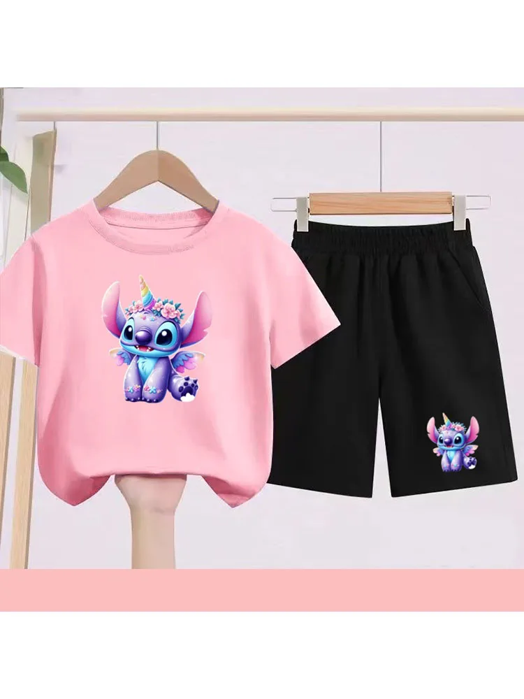 Children's Sportswear Set with Cartoon Pattern T-shirt + Shorts. Suitable for Infants. Made of Breathable and Comfortable Fabric