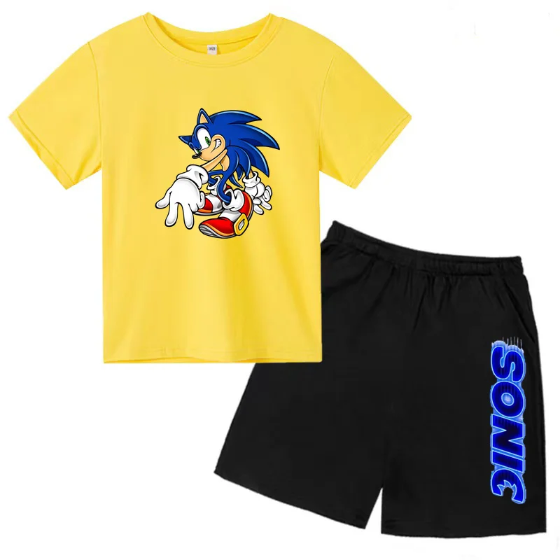 Children's Sportswear Set with Cartoon Pattern T-shirt + Shorts. Suitable for Infants. Made of Breathable and Comfortable Fabric