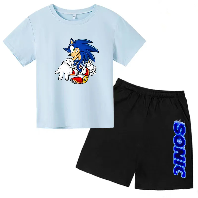 Children's Sportswear Set with Cartoon Pattern T-shirt + Shorts. Suitable for Infants. Made of Breathable and Comfortable Fabric