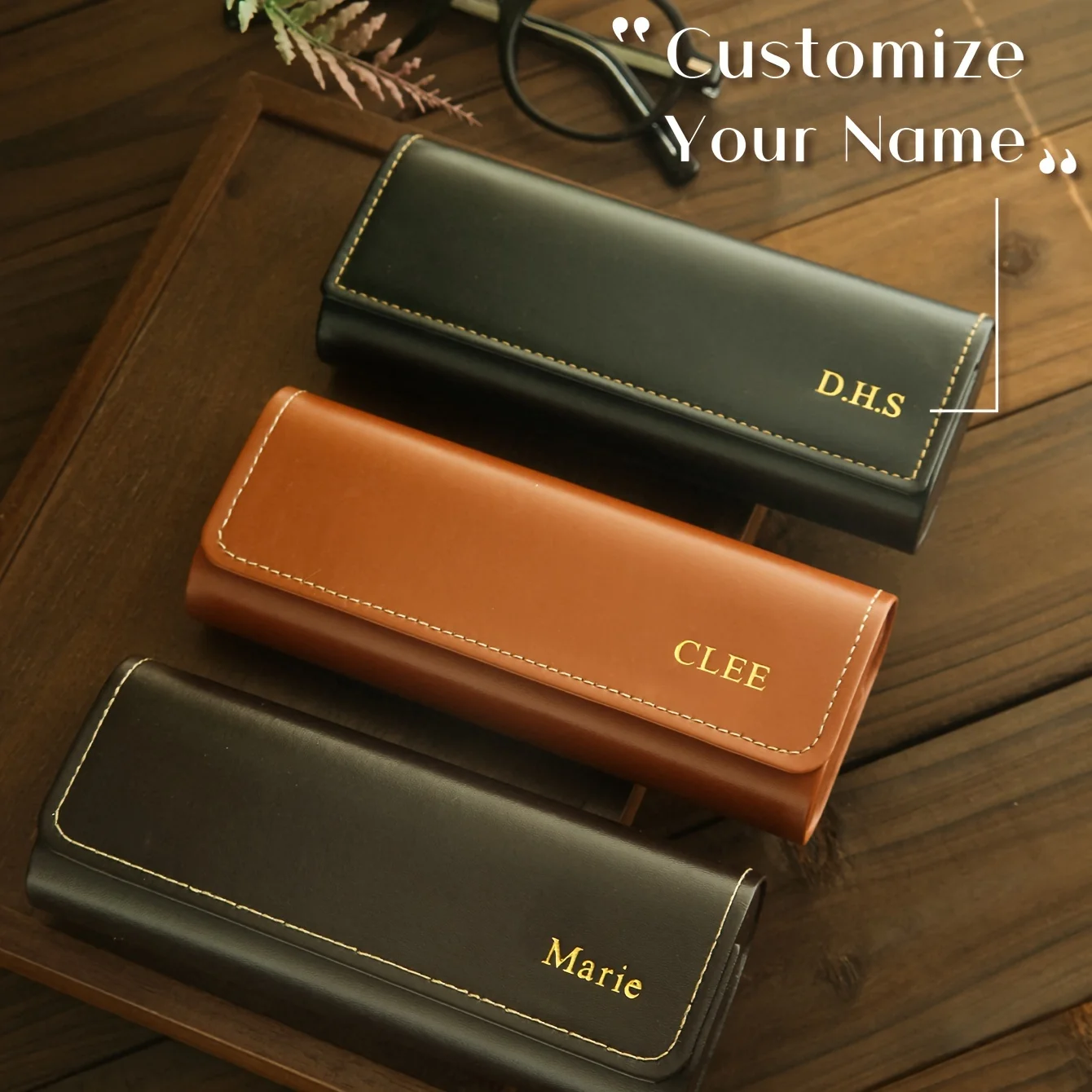 Customized Name Initials Glasses Box Vintage Protective Waterproof Travel Glasses Case Leather Woman Man Sunglasses Storage Box