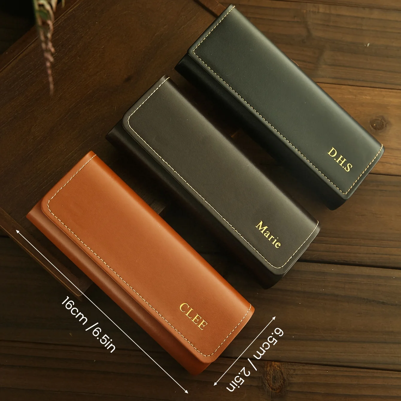 Customized Name Initials Glasses Box Vintage Protective Waterproof Travel Glasses Case Leather Woman Man Sunglasses Storage Box
