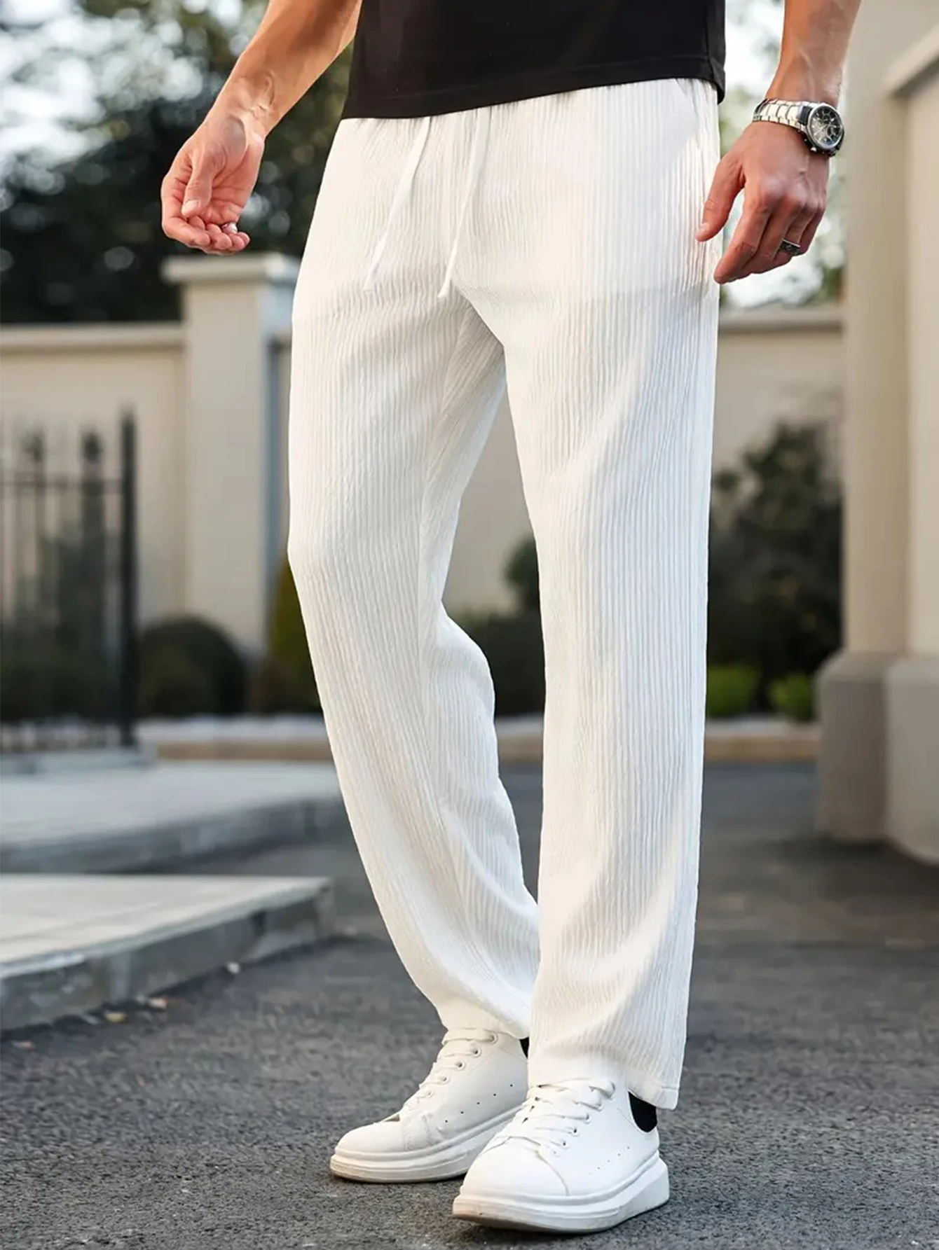 Men's Solid Color Pocket Stripe texture design Straight-Leg Casual Trousers, Business Formal Style, Fall,Fashionable and simple