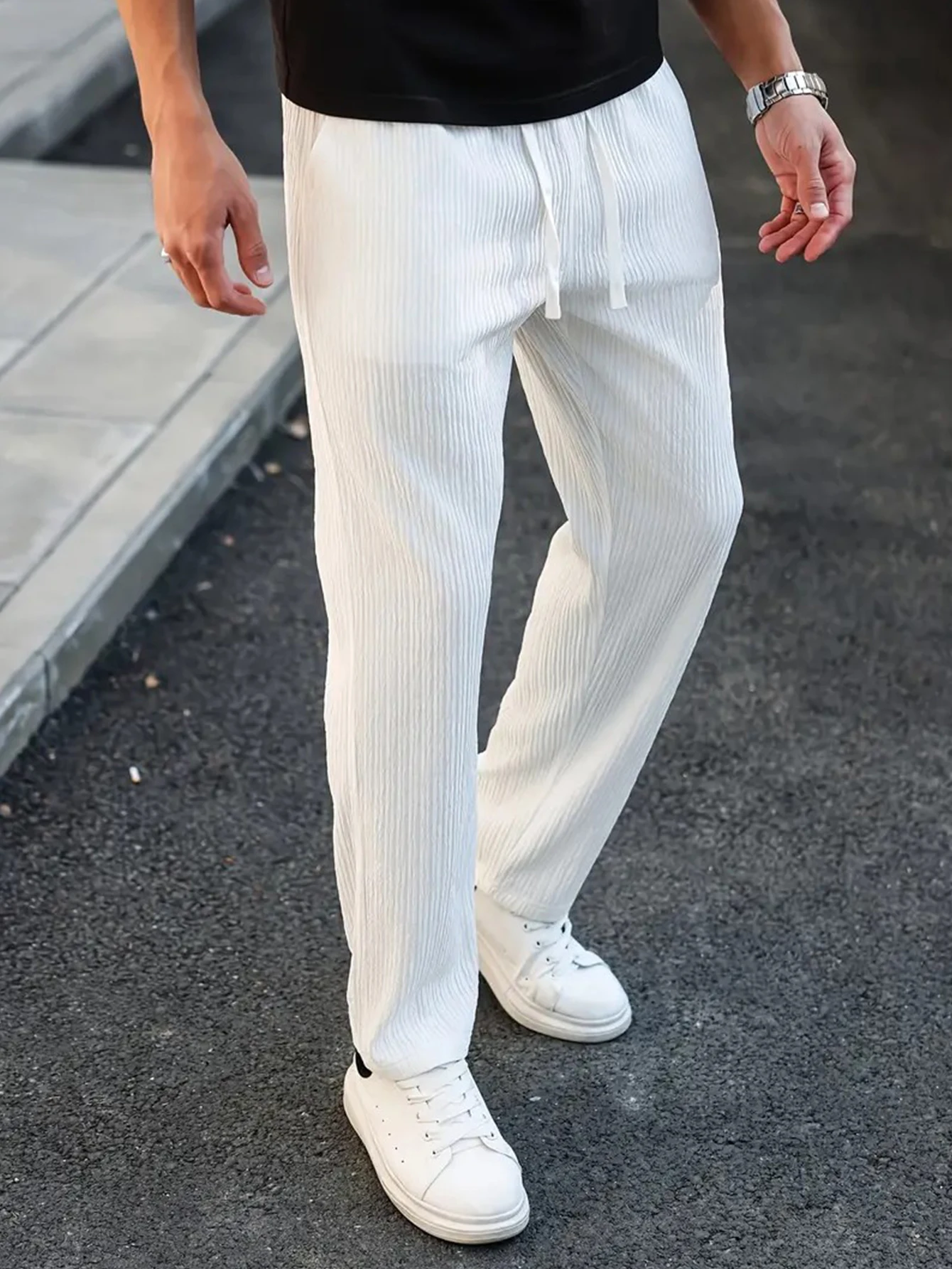 Men's Solid Color Pocket Stripe texture design Straight-Leg Casual Trousers, Business Formal Style, Fall,Fashionable and simple