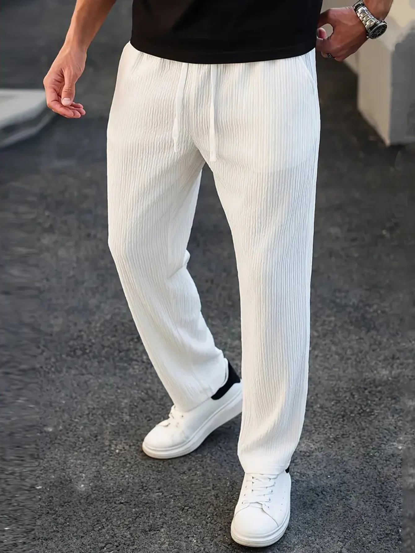 Men's Solid Color Pocket Stripe texture design Straight-Leg Casual Trousers, Business Formal Style, Fall,Fashionable and simple