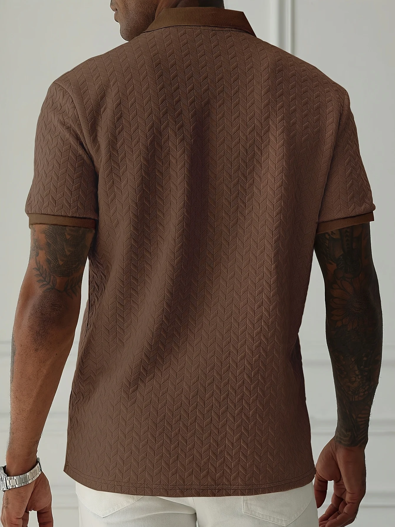 New Summer Short-Sleeved Polo Shirt for Men, Casual Color-Blocked Herringbone Texture Pullover Polo Shirt, Suitable for Everyday