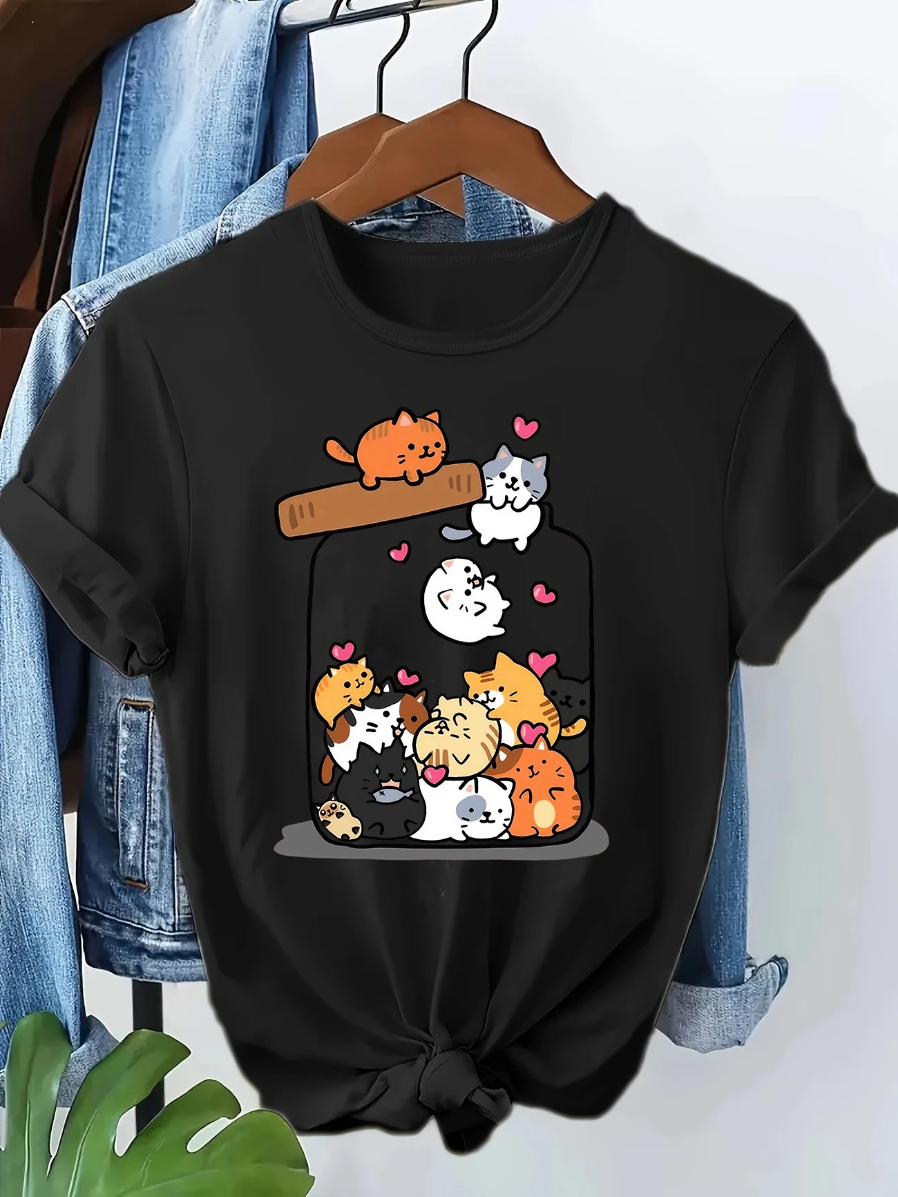 Fashion Funny Cat T Shirt Women Letter Print Short Sleeve Round Neck Women's Casual Summer Breathable T-shirt