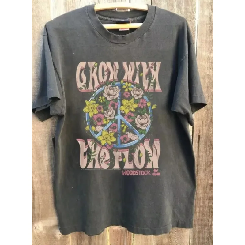 Pattern charcoal neutral T-shirt Woodstock Grow with The Flow Band