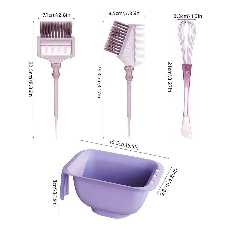 5PCS Hair Dye Set with Brush Tinting Rod Professional Large Capacity Toning Container Hair Coloring Salon DIY Hairdressing Tools