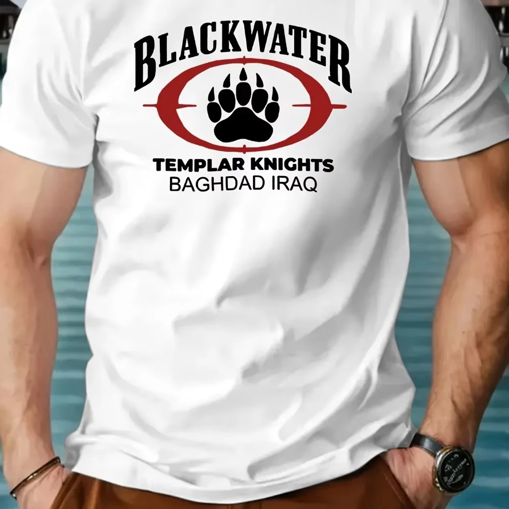 Men'S Blackwater Knights Templar Graphic T-Shirt Bold Red White Print Casual Crew Neck Short Sleeve Men Women All-Season