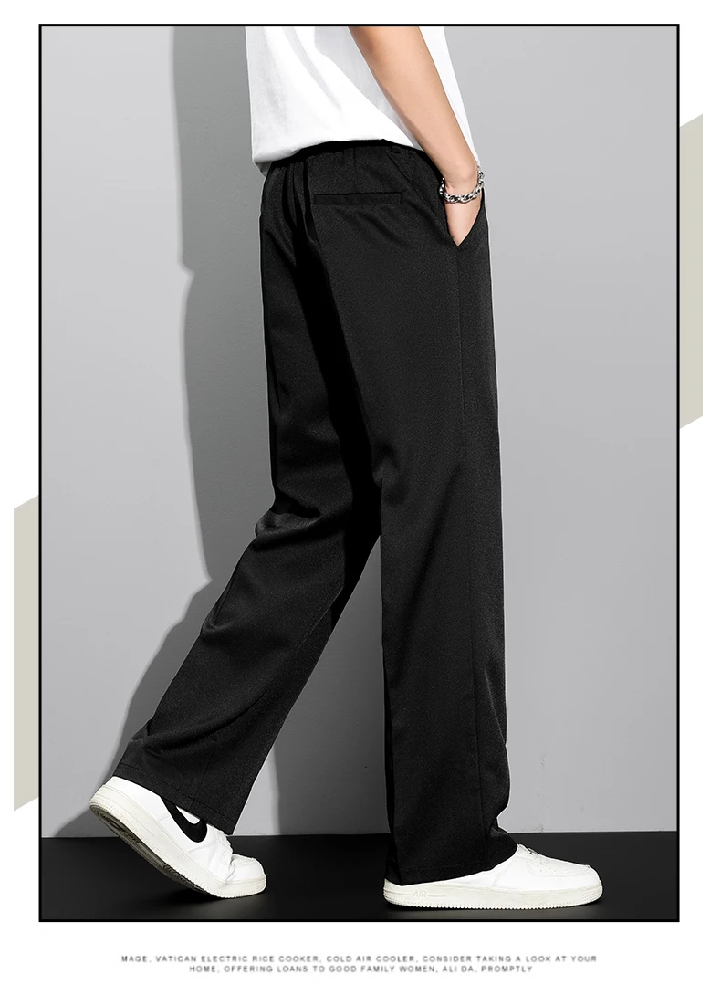 Men's 2026 Korean Style Loose Straight Leg Draping Lightweight Casual Pants Slacks Khaki Gray Black Trousers Male Autumn Winter
