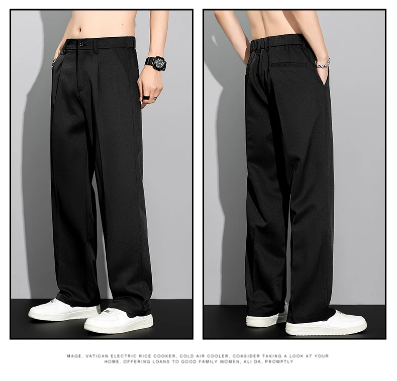 Men's 2026 Korean Style Loose Straight Leg Draping Lightweight Casual Pants Slacks Khaki Gray Black Trousers Male Autumn Winter