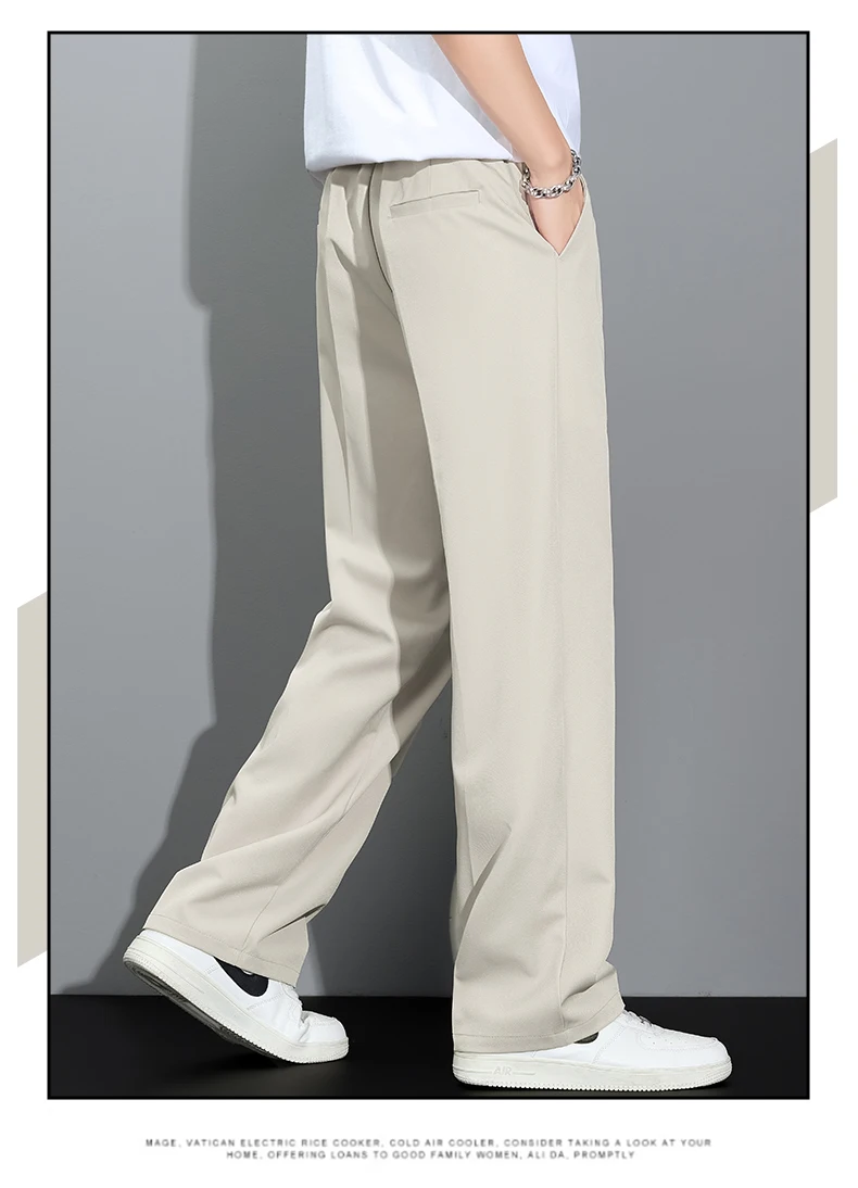 Men's 2026 Korean Style Loose Straight Leg Draping Lightweight Casual Pants Slacks Khaki Gray Black Trousers Male Autumn Winter