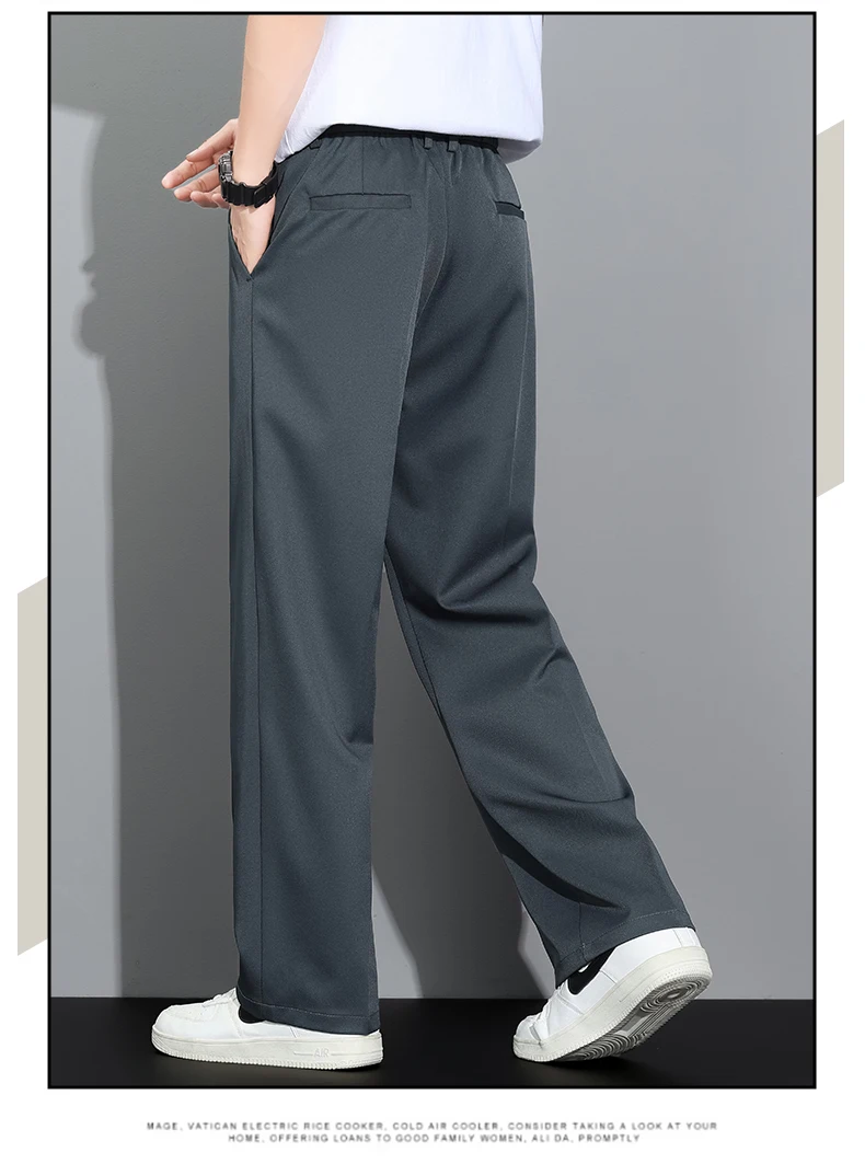 Men's 2026 Korean Style Loose Straight Leg Draping Lightweight Casual Pants Slacks Khaki Gray Black Trousers Male Autumn Winter