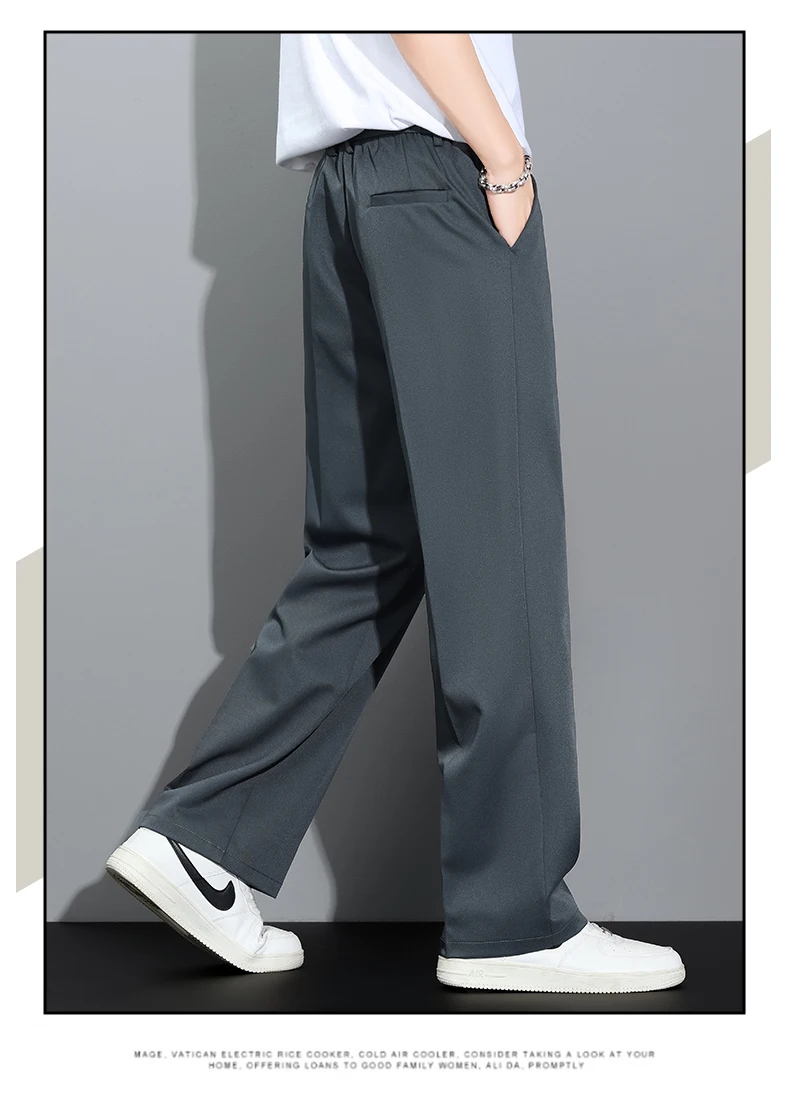 Men's 2026 Korean Style Loose Straight Leg Draping Lightweight Casual Pants Slacks Khaki Gray Black Trousers Male Autumn Winter