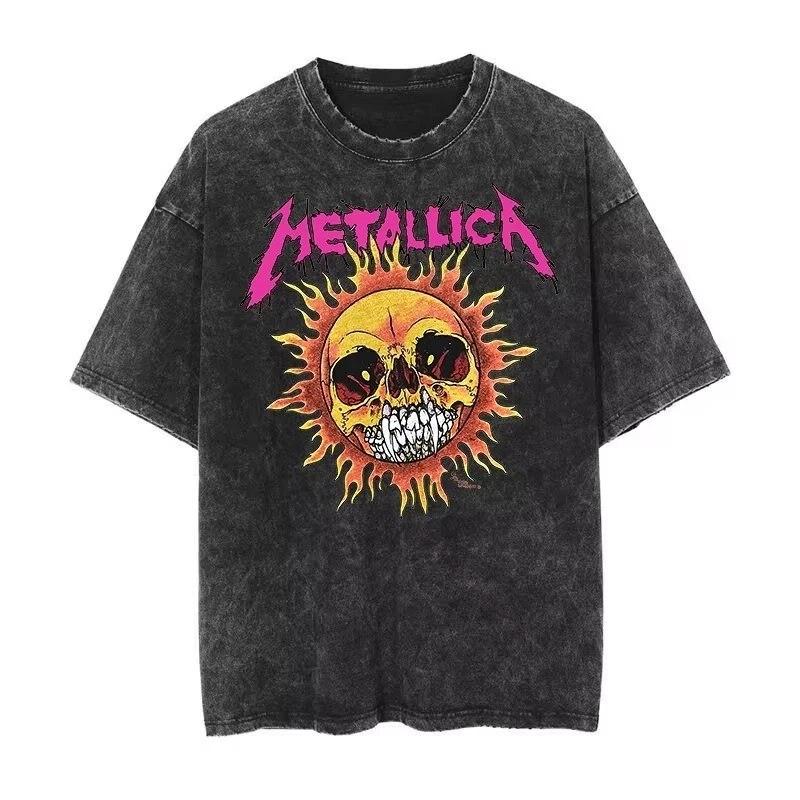 Metallica Rock Punk Vintage Washed T-shirt 2026 Men's and Women's American Retro Washed Luxury Y2k Top