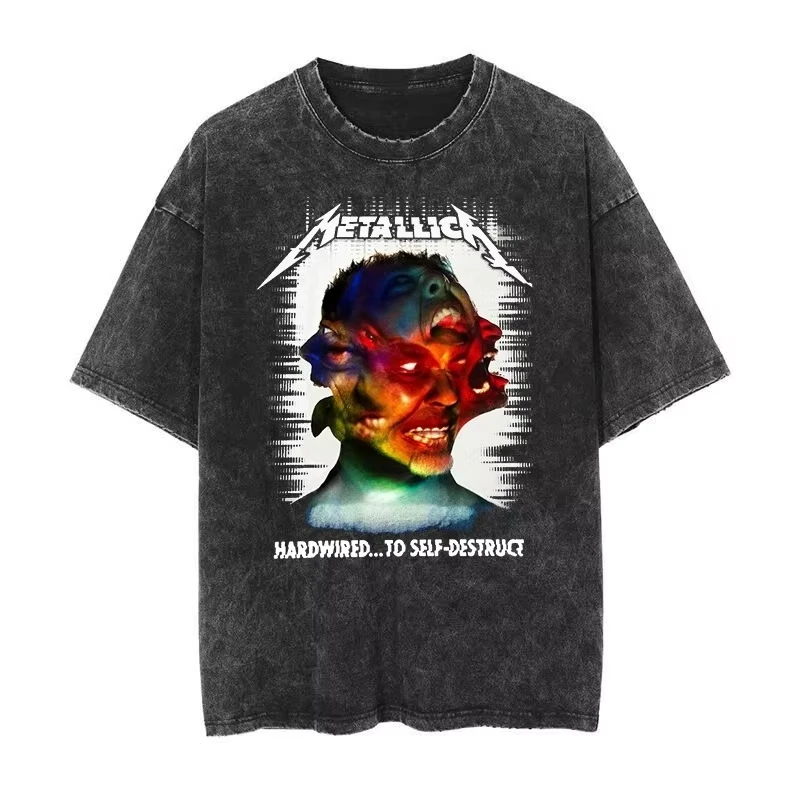 Metallica Rock Punk Vintage Washed T-shirt 2026 Men's and Women's American Retro Washed Luxury Y2k Top