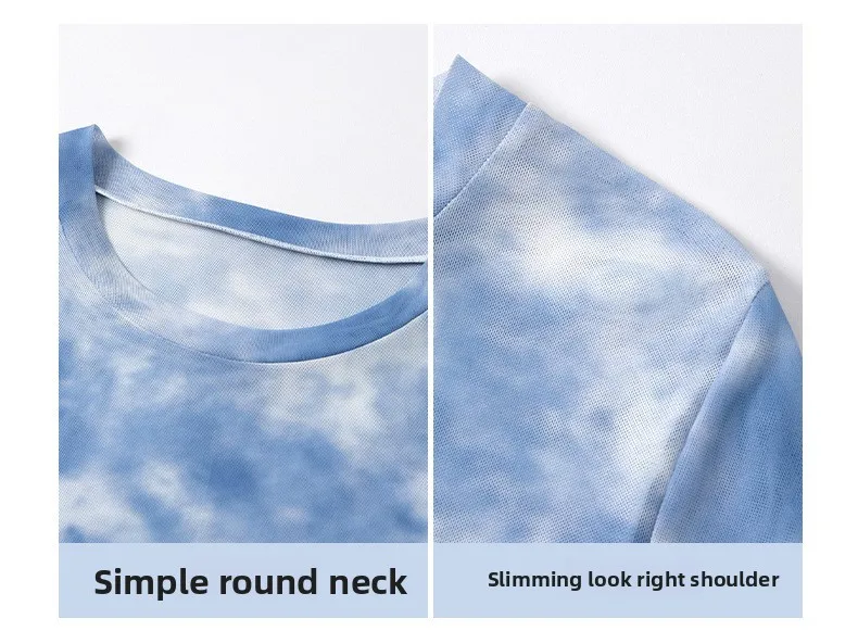 2026 Summer New Women's Mesh Long-Sleeved T-Shirt Round Neck Sun-Protective Printed Top Outer Wear Slim Thin Y2K Vintage Tops