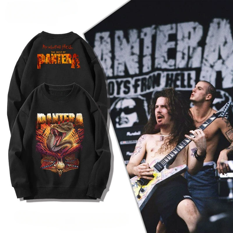 Hot PANTERA Band Snake Python Round-neck Pullover Men's Fall/winter American High Street Retro Top