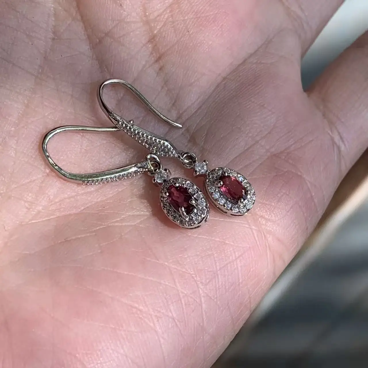 50Vintage Natural Garnet Hoop Earrings Simple Classic Round Circle Gemstone Jewelry Handmade