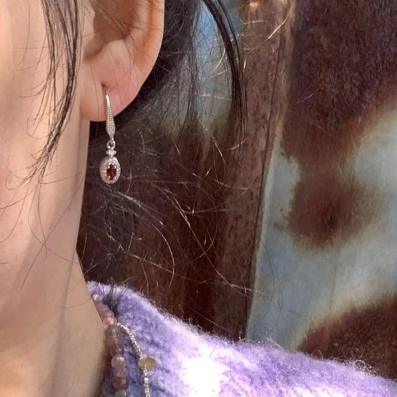 50Vintage Natural Garnet Hoop Earrings Simple Classic Round Circle Gemstone Jewelry Handmade