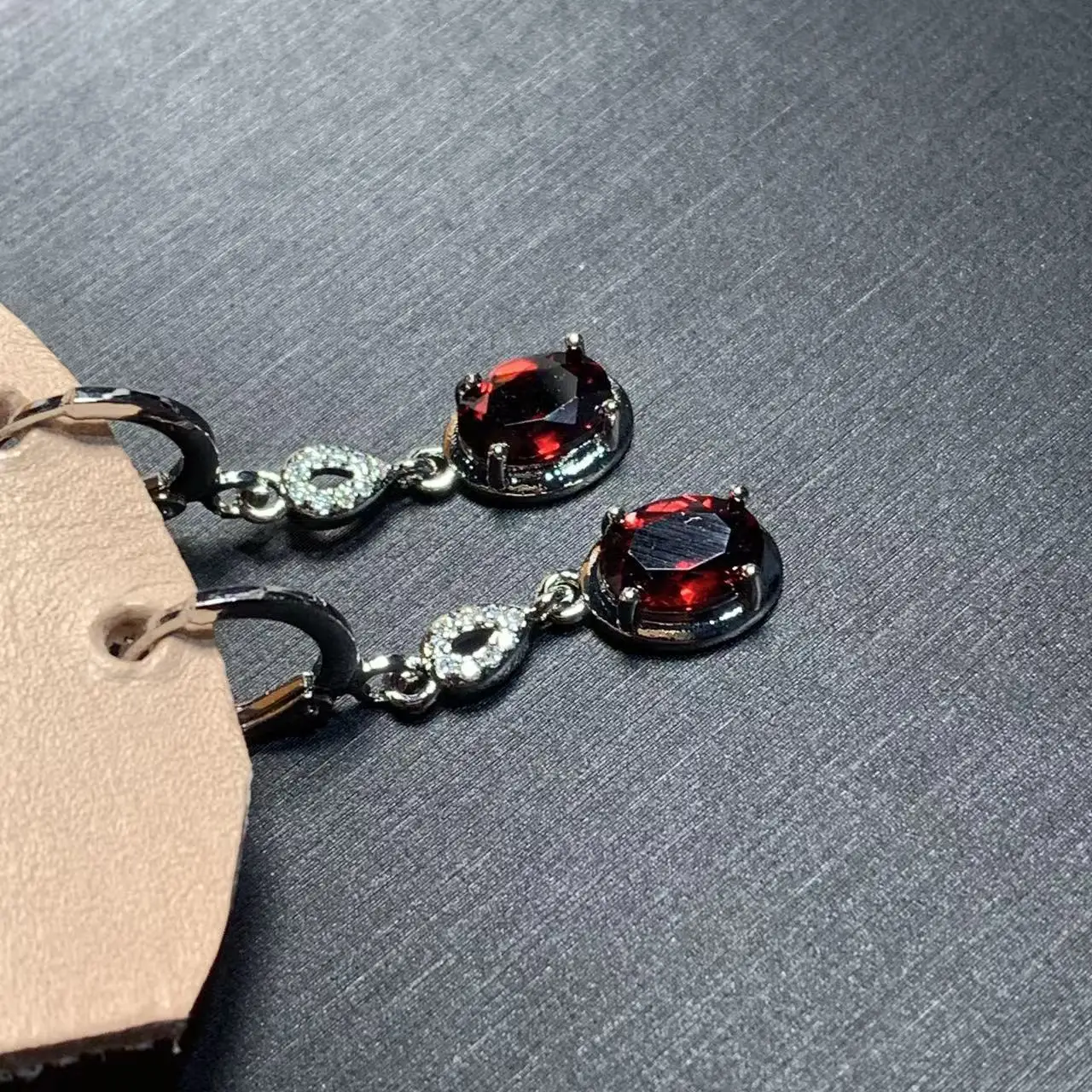 50Vintage Natural Garnet Hoop Earrings Simple Classic Round Circle Gemstone Jewelry Handmade