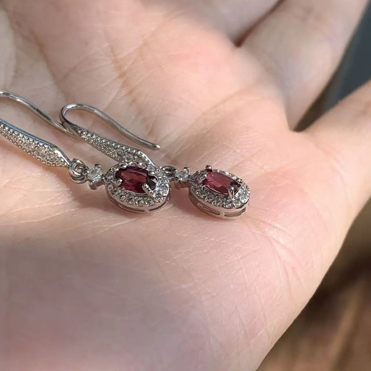 50Vintage Natural Garnet Hoop Earrings Simple Classic Round Circle Gemstone Jewelry Handmade