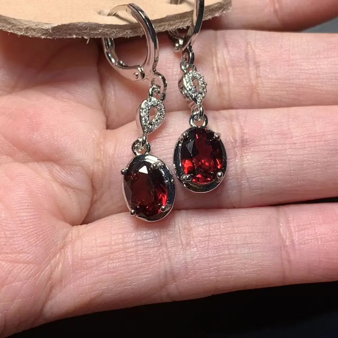 50Vintage Natural Garnet Hoop Earrings Simple Classic Round Circle Gemstone Jewelry Handmade