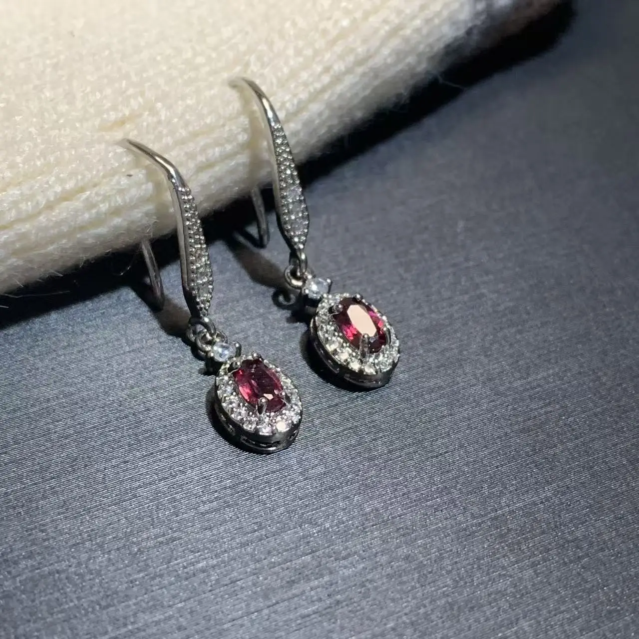 50Vintage Natural Garnet Hoop Earrings Simple Classic Round Circle Gemstone Jewelry Handmade