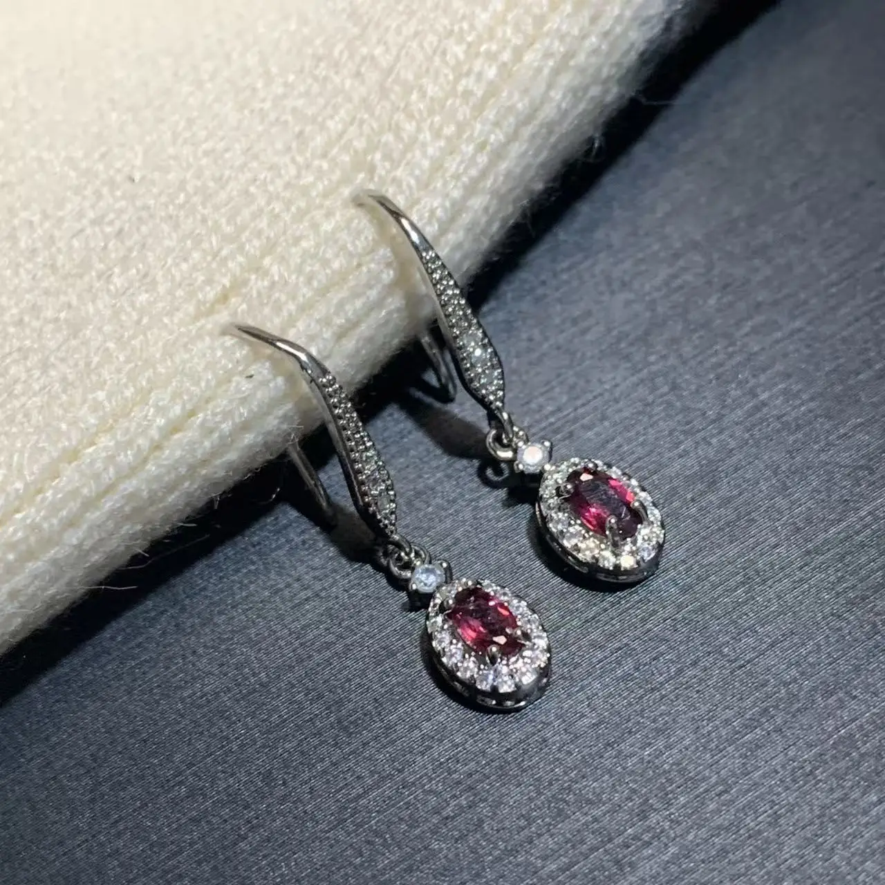 50Vintage Natural Garnet Hoop Earrings Simple Classic Round Circle Gemstone Jewelry Handmade