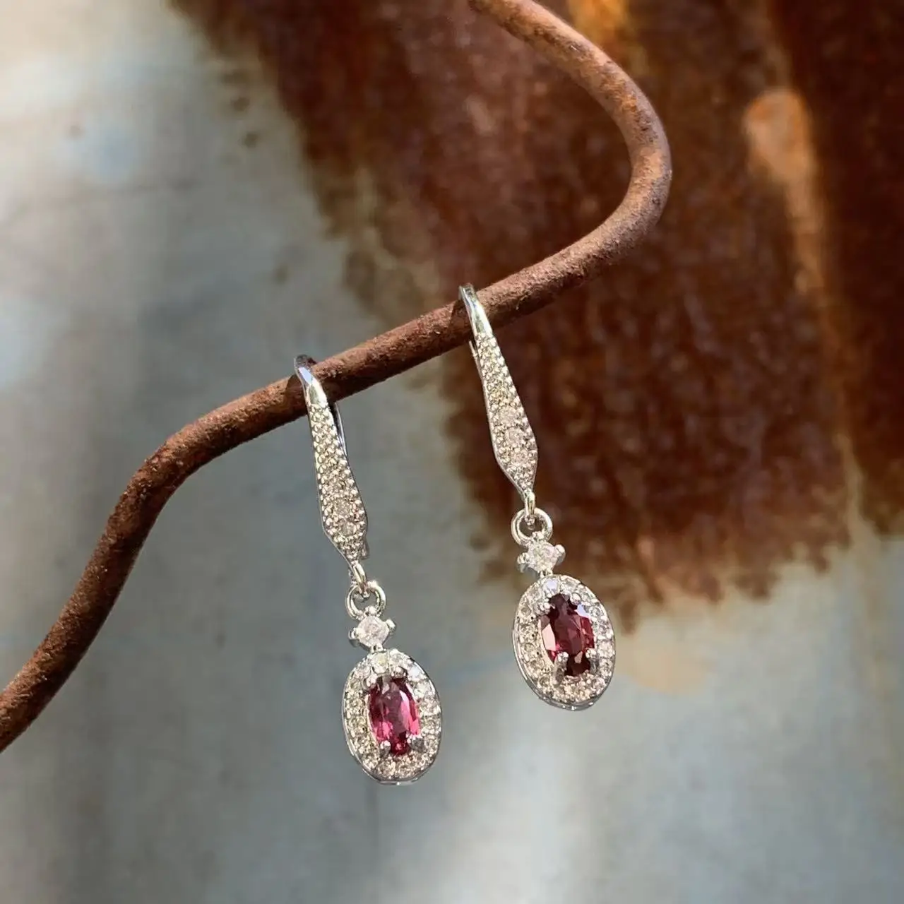 50Vintage Natural Garnet Hoop Earrings Simple Classic Round Circle Gemstone Jewelry Handmade