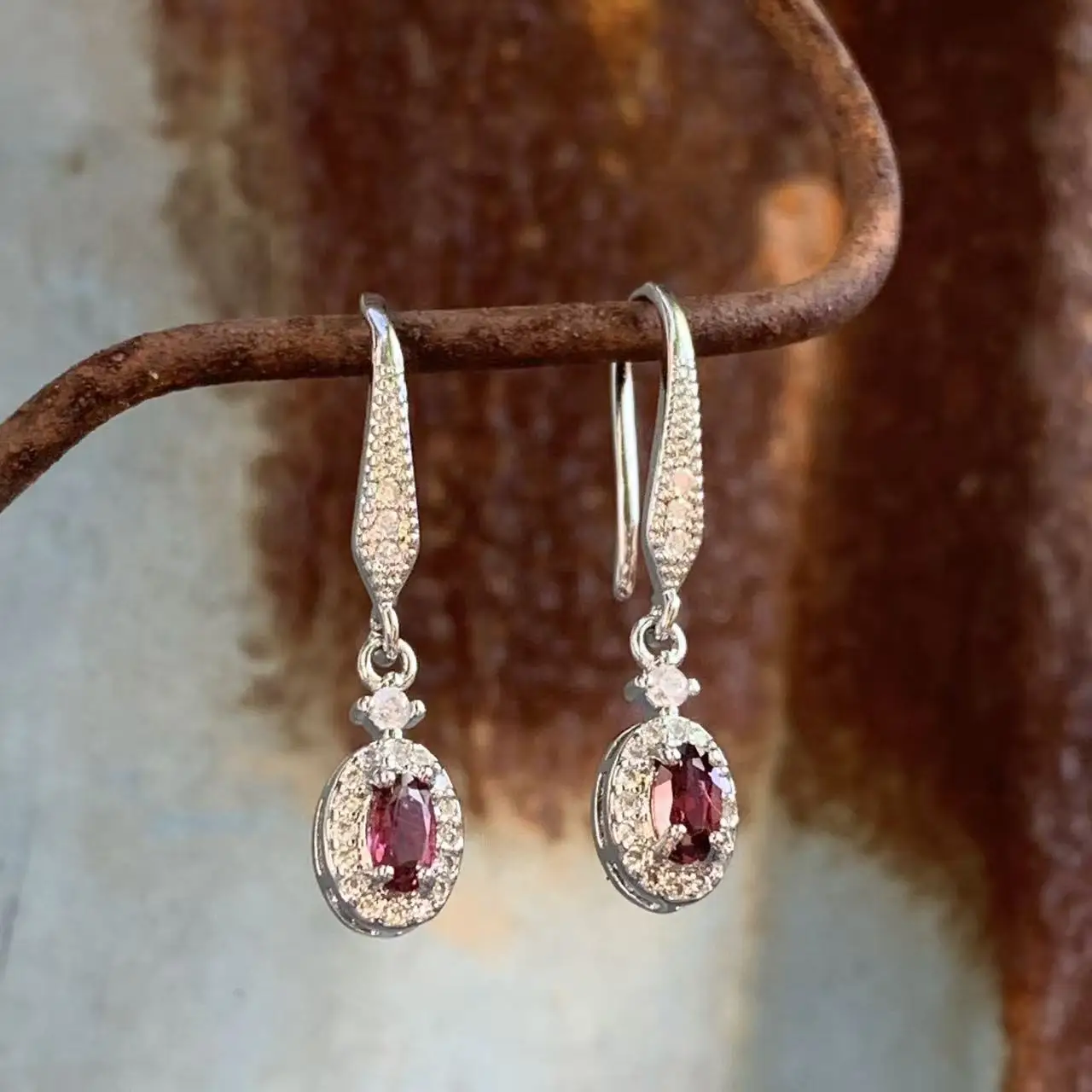 50Vintage Natural Garnet Hoop Earrings Simple Classic Round Circle Gemstone Jewelry Handmade