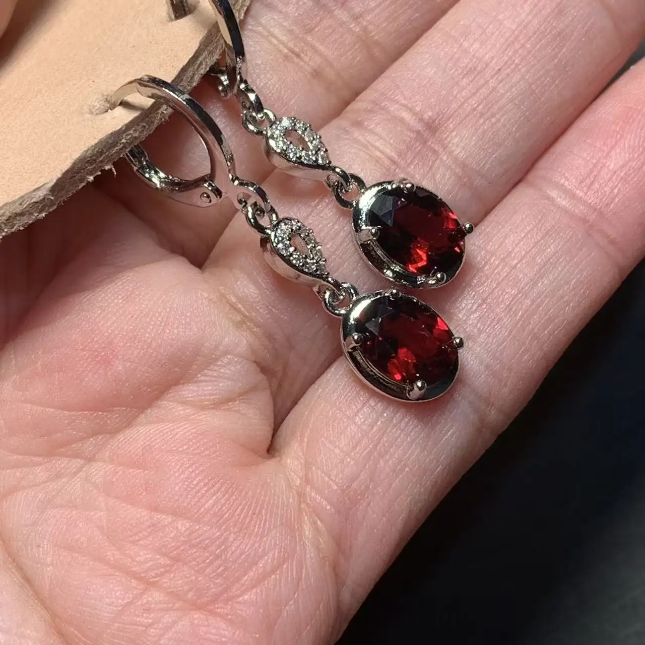 50Vintage Natural Garnet Hoop Earrings Simple Classic Round Circle Gemstone Jewelry Handmade